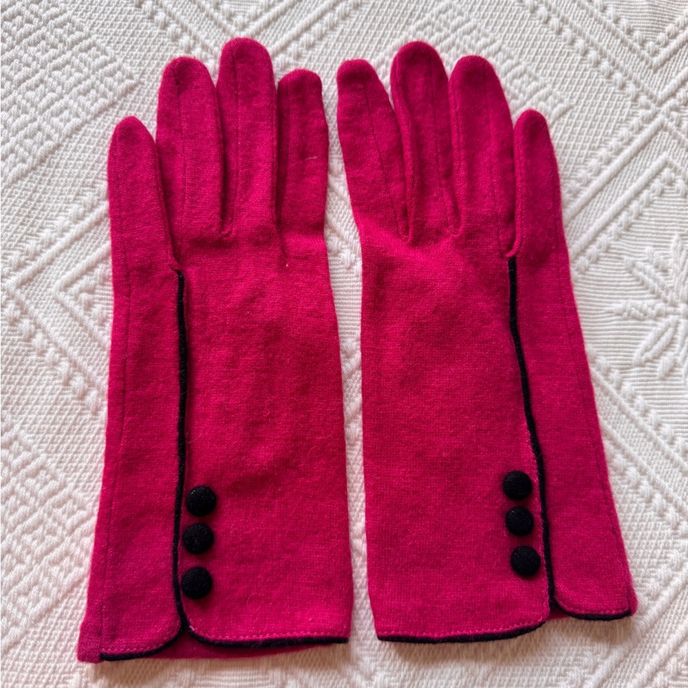 Bright Pink Wool Blend Dress Gloves